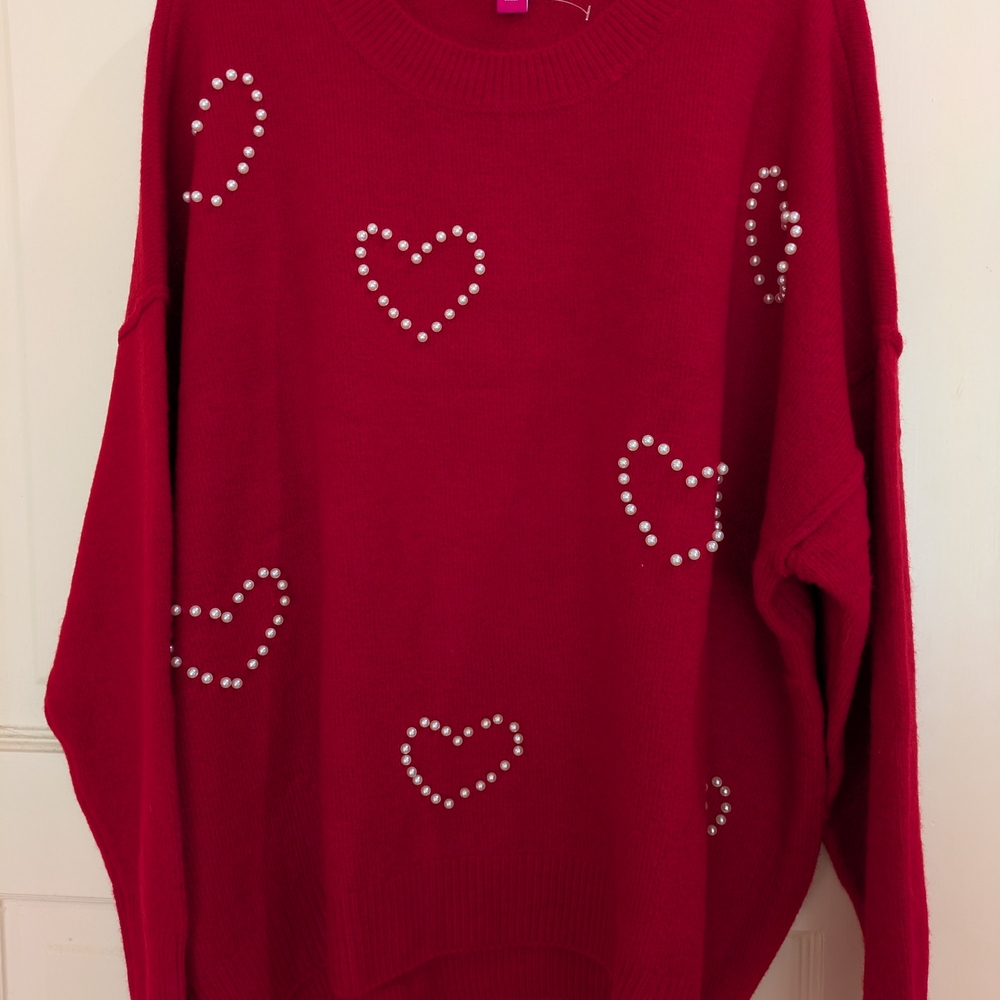 Vince Camuto Red Heart Embellished Sweater